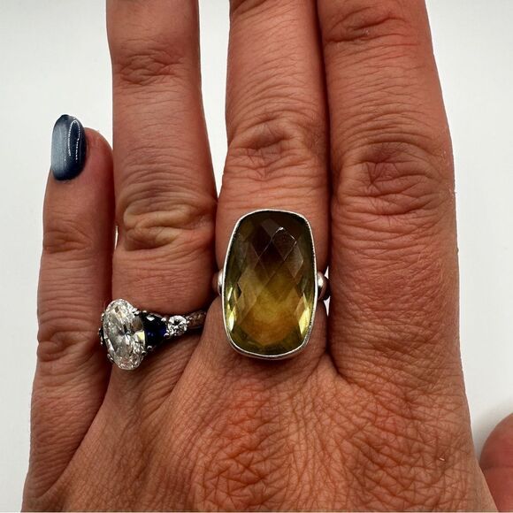 STUNNING checkerboard pattern, emerald cut lemon quartz ring in sterling silver! - Picture 6 of 8